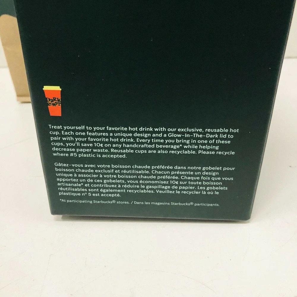 Starbucks Halloween Glow In The Dark 16oz Reusable Holiday Hot Cup & Lid Set NEW
